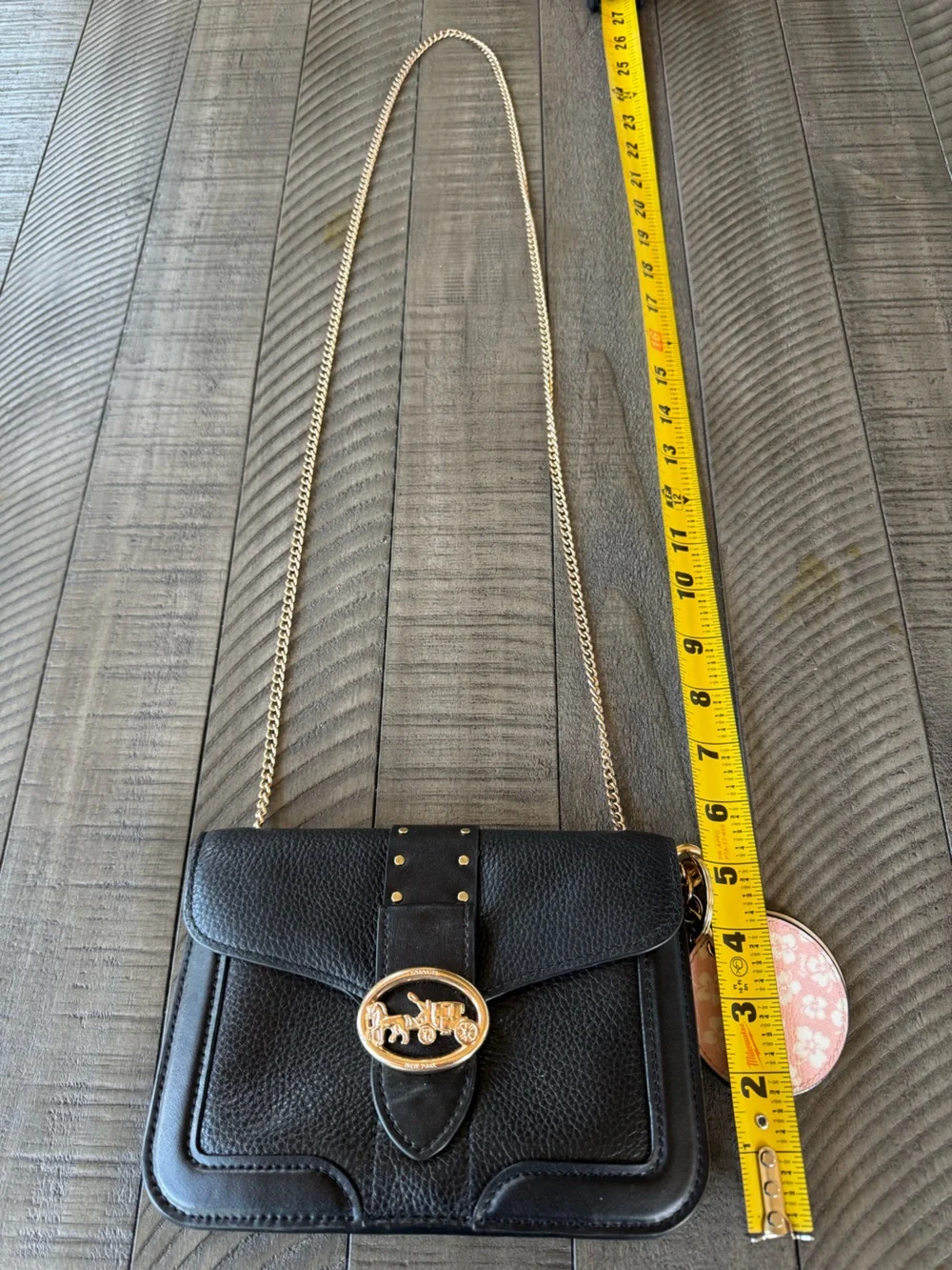 Coach Georgie Crossbody/Xbody Black Pebble/Leather Bag Purse With Rivets